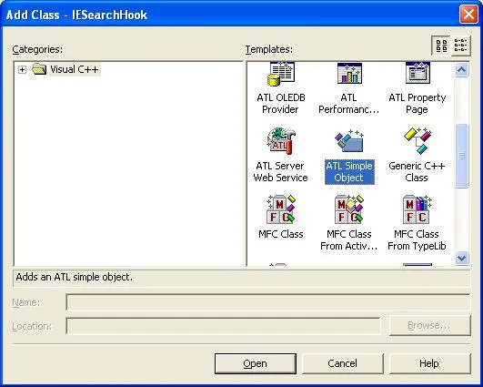 Customizing IE live search - Create ATL Simple Class